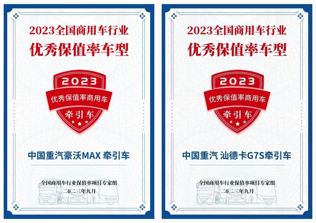  中国重汽双车型入选“2023年优秀保值率车型” 卓越品质行业共睹